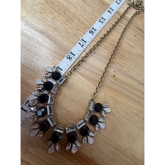 J. Crew Statement Necklace Gold Chain With Black & Clear Stones Teardrop - Picture 5 of 9